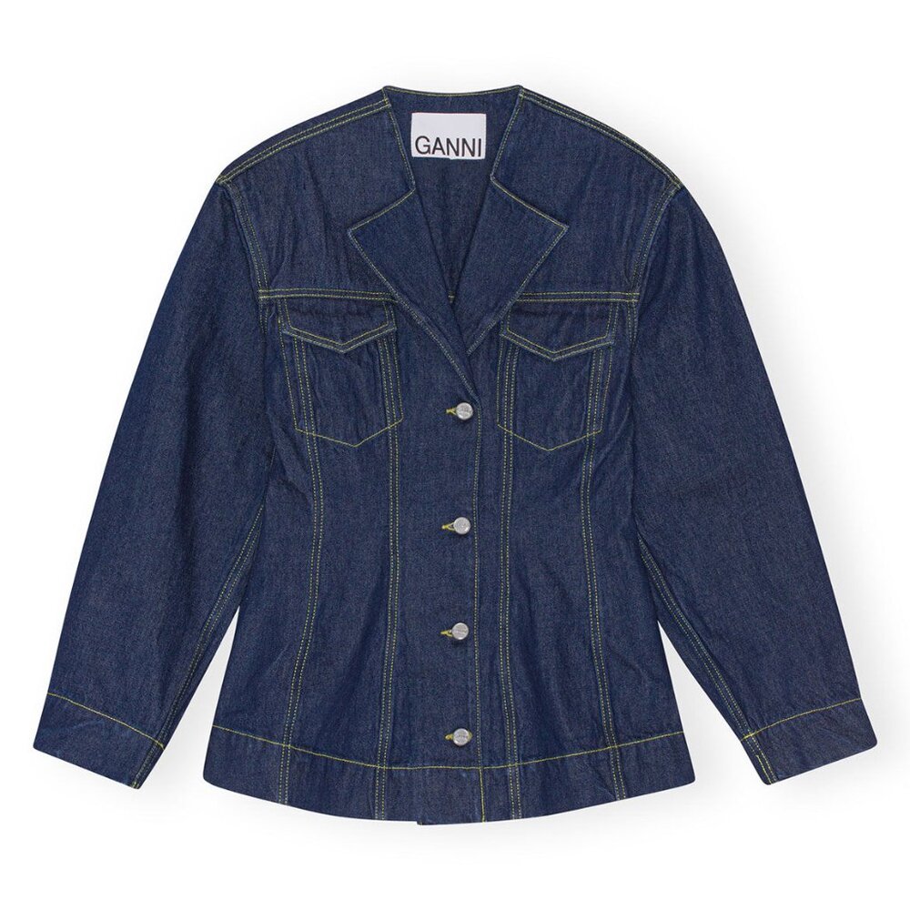 Ganni Rinse Denim Fitted Blazer